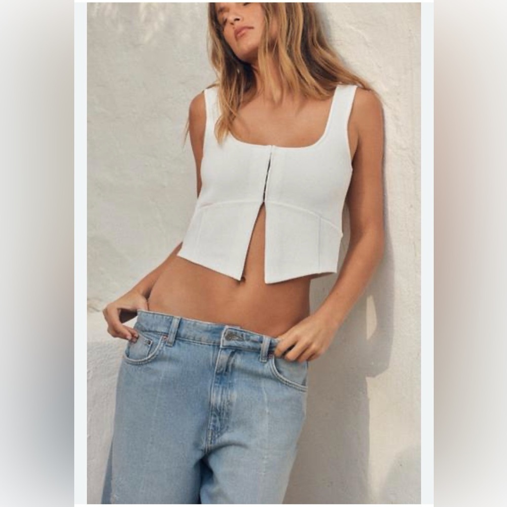 Zara White Structured Crop Top Small